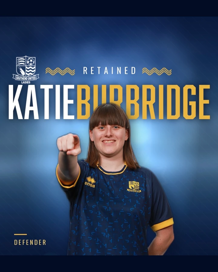 Katie Burbridge in a Southend United Ladies retained-player graphic.